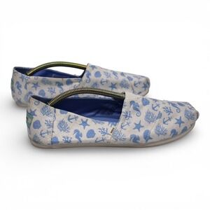 TOMS Alpargata Slip On Shoes Womens 9.5 Blue White Nautical Coastal Good